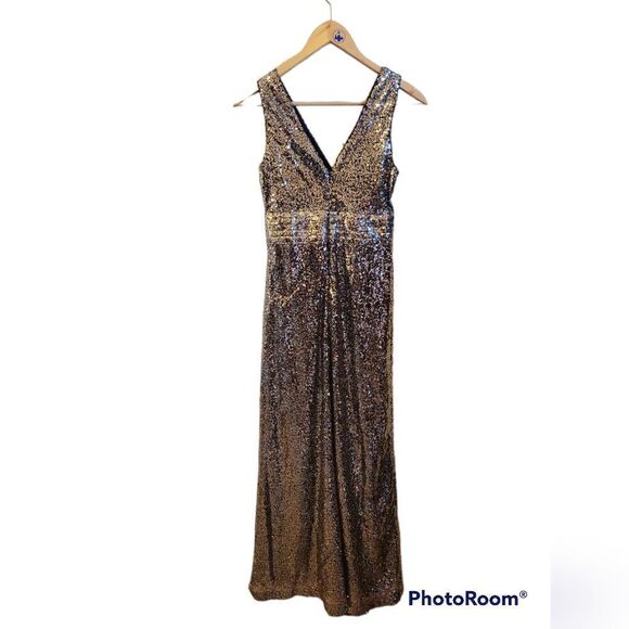 Kate Kasin Silver Black Sequin Bridesmaid Sleeveless Maxi Evening Prom Dress 2 - Picture 5 of 15